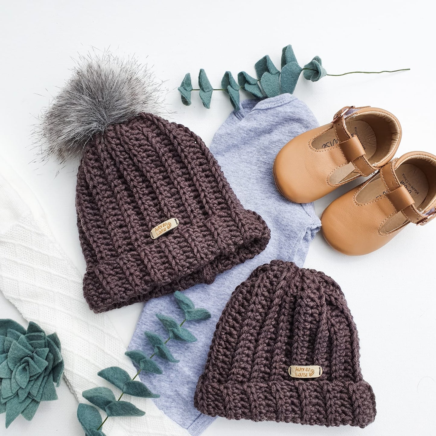 Rib Beanie 0-3 months Brown Merino Hat - In Stock Aubrey Louise