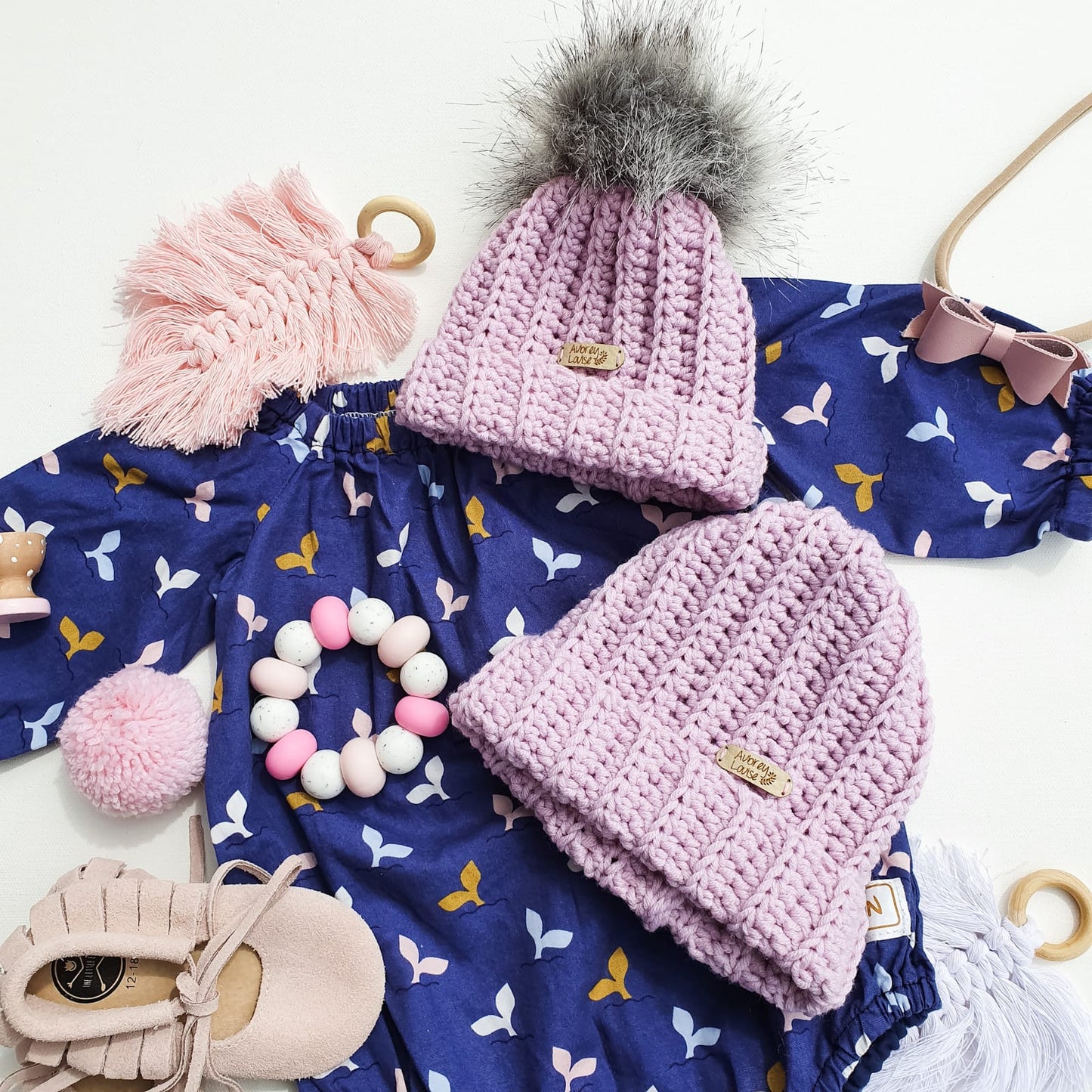 Rib Beanie 3-6 months Rose Merino Hat - In Stock Aubrey Louise